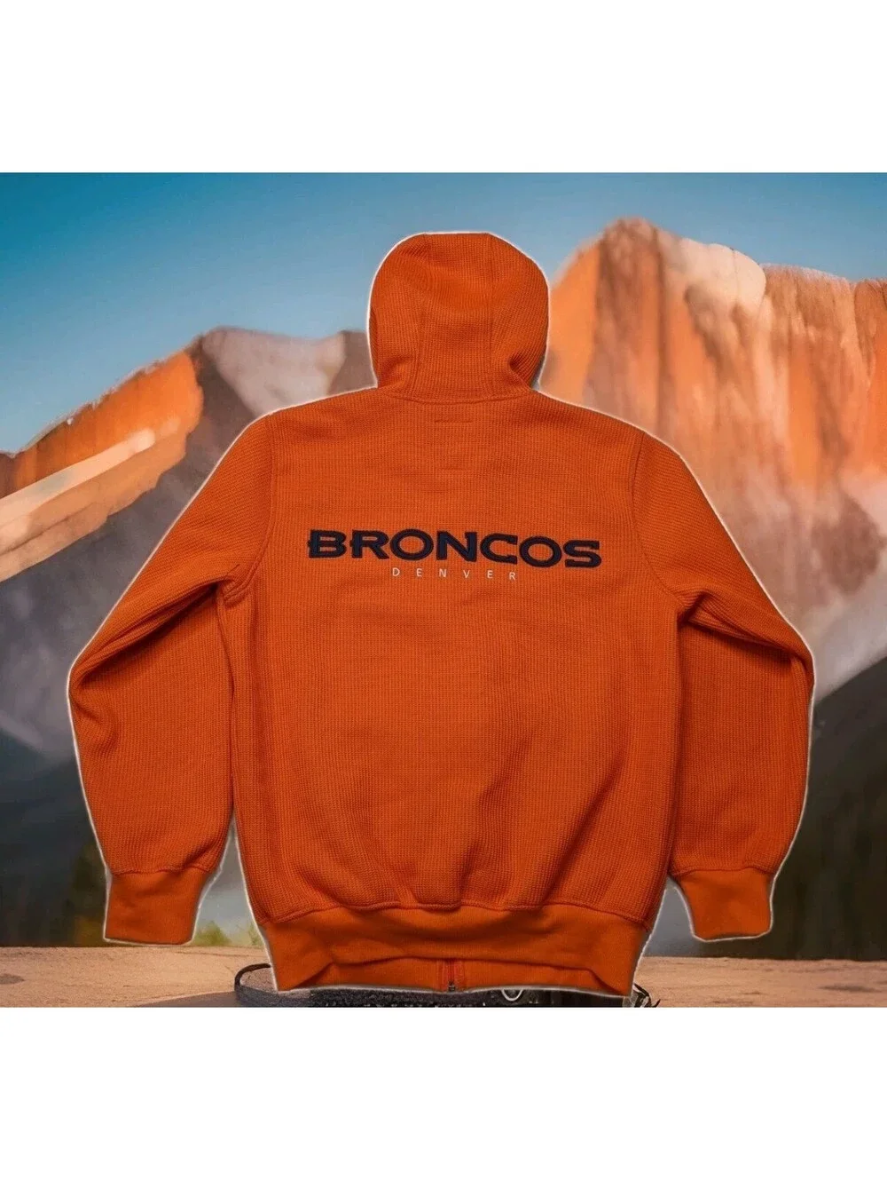 Denver Broncos Sweater Jacket Men Medium Orange NFL Team Apparel Full Zip Hoodie